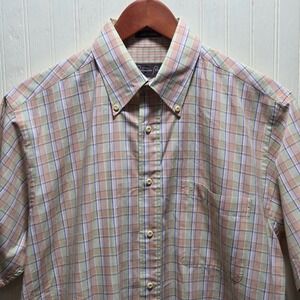 Fernando Pena Shirt Mens Medium Multicolor Plaid Short Sleeve Button Down Casual